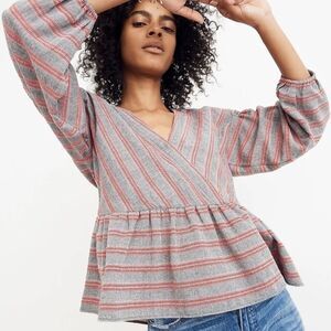 Madewell Striped Bubble-Sleeve‎ Peplum Top size M